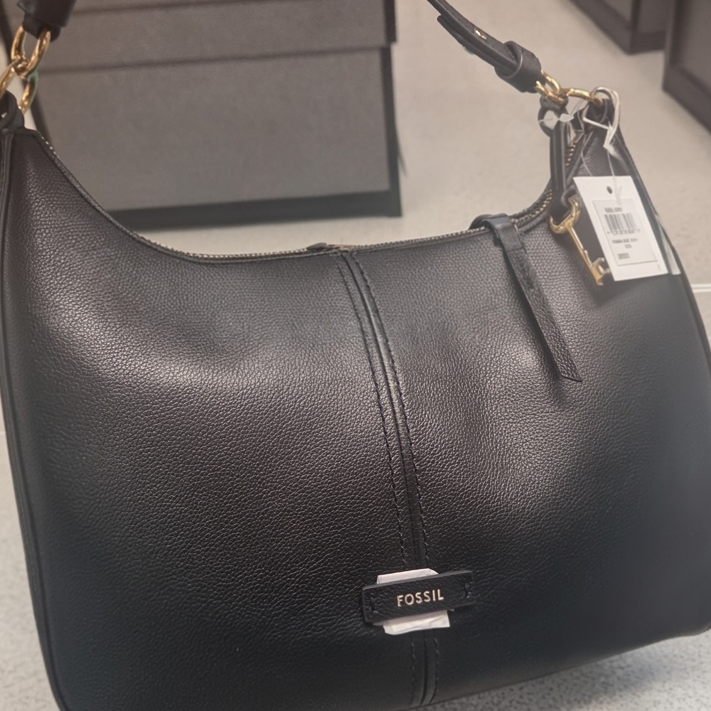 Fossil Black Leather Hobo Bag
